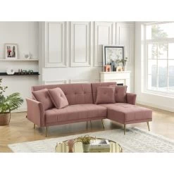 Canapé D'angle AROMA Convertible Velours Rose 4 Places 15 Canapé D'angle AROMA Convertible Velours Rose 4 Places -Meuble Déco Soldes canape d angle aroma convertible velours rose 4 places 6