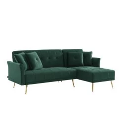 Canapé D'angle AROMA Convertible Velours Vert 4 Places -Meuble Déco Soldes canape d angle aroma convertible velours vert 4 places 2