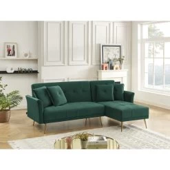 Canapé D'angle AROMA Convertible Velours Vert 4 Places -Meuble Déco Soldes canape d angle aroma convertible velours vert 4 places 6