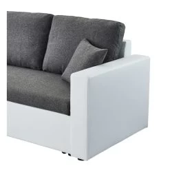 Canapé D'angle ASPEN Convertible, Réversible Et Coffre En Tissu Gris Et PU Blanc -Meuble Déco Soldes canape d angle aspen convertible reversible et coffre en tissu gris et pu blanc 5