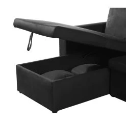 Canapé D'angle ASPEN Convertible, Réversible Et Coffre En Tissu Noir -Meuble Déco Soldes canape d angle aspen convertible reversible et coffre en tissu noir 5