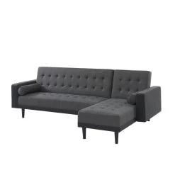 Canapé D'angle LUXURY Convertible Tissu Anthracite Et PU Noir 4 Places -Meuble Déco Soldes canape d angle luxury convertible tissu noir 4 places 2