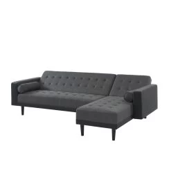 Canapé D'angle LUXURY Convertible Tissu Anthracite Et PU Noir 4 Places -Meuble Déco Soldes canape d angle luxury convertible tissu noir 4 places 3