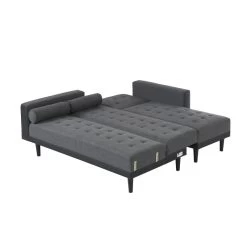 Canapé D'angle LUXURY Convertible Tissu Anthracite Et PU Noir 4 Places -Meuble Déco Soldes canape d angle luxury convertible tissu noir 4 places 4