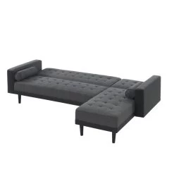 Canapé D'angle LUXURY Convertible Tissu Anthracite Et PU Noir 4 Places -Meuble Déco Soldes canape d angle luxury convertible tissu noir 4 places 5