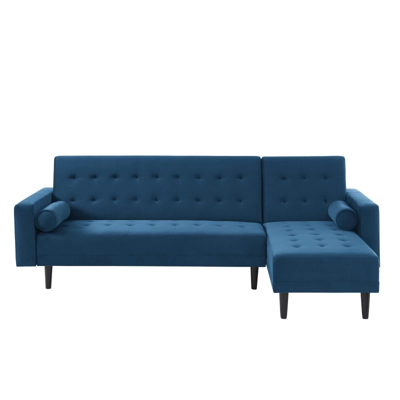 Canapé D'angle LUXURY Convertible Velours Bleu 4 Places 2 Canapé D'angle LUXURY Convertible Velours Bleu 4 Places – Image 2