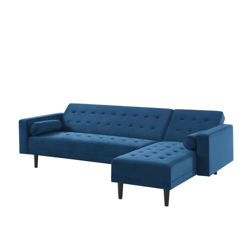 Canapé D'angle LUXURY Convertible Velours Bleu 4 Places 4 Canapé D'angle LUXURY Convertible Velours Bleu 4 Places – Image 4