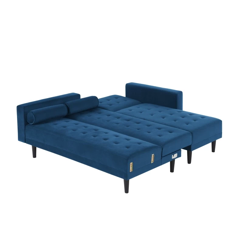 Canapé D'angle LUXURY Convertible Velours Bleu 4 Places 5 Canapé D'angle LUXURY Convertible Velours Bleu 4 Places – Image 5