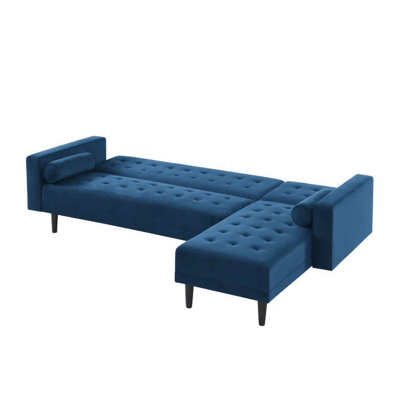 Canapé D'angle LUXURY Convertible Velours Bleu 4 Places 6 Canapé D'angle LUXURY Convertible Velours Bleu 4 Places – Image 6