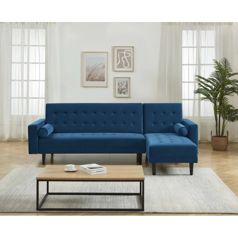 Canapé D'angle LUXURY Convertible Velours Bleu 4 Places 1 Canapé D'angle LUXURY Convertible Velours Bleu 4 Places