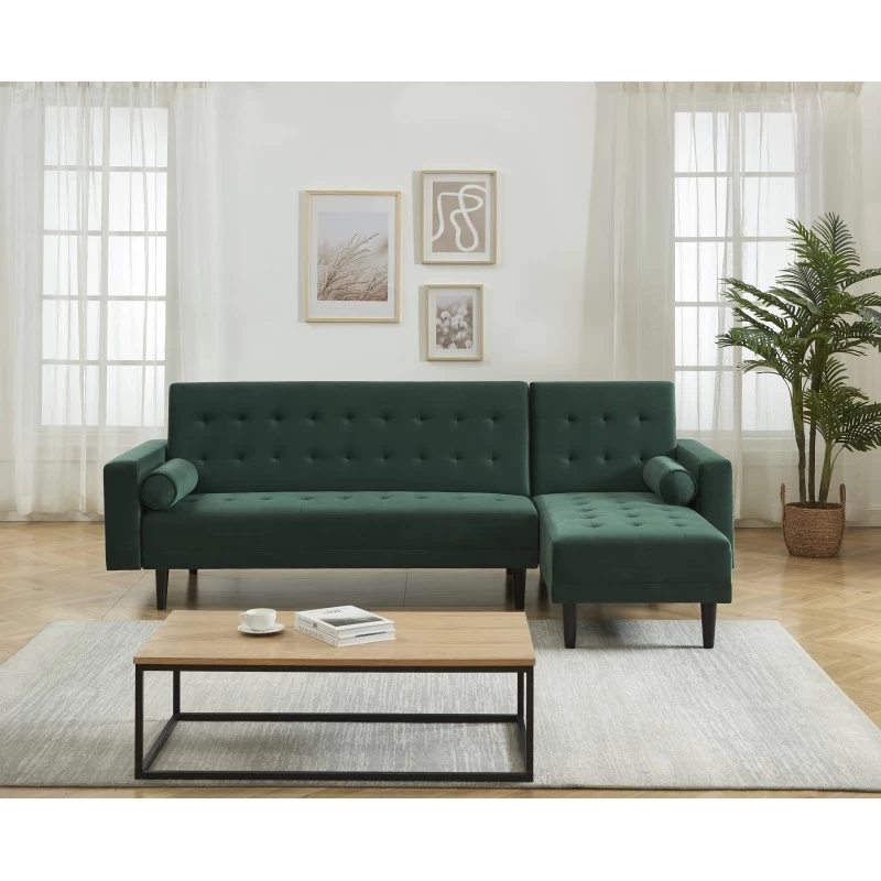 Canapé D'angle LUXURY Convertible Velours Vert 4 Places 1 Canapé D'angle LUXURY Convertible Velours Vert 4 Places