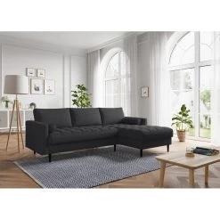 Canapé D'angle MAEL Cacharel En Tissu Anthracite Fixe -Meuble Déco Soldes canape d angle mael cacharel tissu anthracite 3 places 4