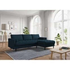 Canapé D'angle MAEL Cacharel En Tissu Bleu Foncé Fixe -Meuble Déco Soldes canape d angle mael cacharel tissu bleu fonce 3 places 4