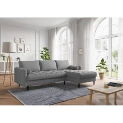 Canapé D'angle MAEL Cacharel En Tissu Gris Chiné Fixe -Meuble Déco Soldes canape d angle mael cacharel tissu gris chine 3 places 4