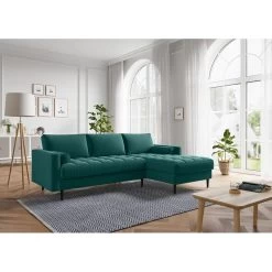 Canapé D'angle MAEL Cacharel En Velours Bleu Atlantique Fixe -Meuble Déco Soldes canape d angle mael cacharel velours bleu altantique 3 places 4