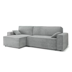 Canapé D'angle MARIUS Convertible Velours Côtelé Gris -Meuble Déco Soldes canape d angle marius convertible velours cotele gris 2