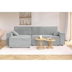 Canapé D'angle MARIUS Convertible Velours Côtelé Gris