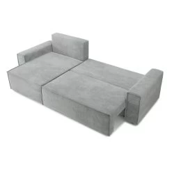 Canapé D'angle MARIUS Convertible Velours Côtelé Gris -Meuble Déco Soldes canape d angle marius convertible velours cotele gris 3