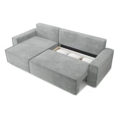 Canapé D'angle MARIUS Convertible Velours Côtelé Gris -Meuble Déco Soldes canape d angle marius convertible velours cotele gris 4