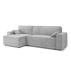 Canapé D'angle MARIUS Convertible Velours Côtelé Gris Clair -Meuble Déco Soldes canape d angle marius convertible velours cotele gris clair 2