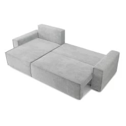 Canapé D'angle MARIUS Convertible Velours Côtelé Gris Clair -Meuble Déco Soldes canape d angle marius convertible velours cotele gris clair 3