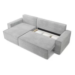 Canapé D'angle MARIUS Convertible Velours Côtelé Gris Clair -Meuble Déco Soldes canape d angle marius convertible velours cotele gris clair 4