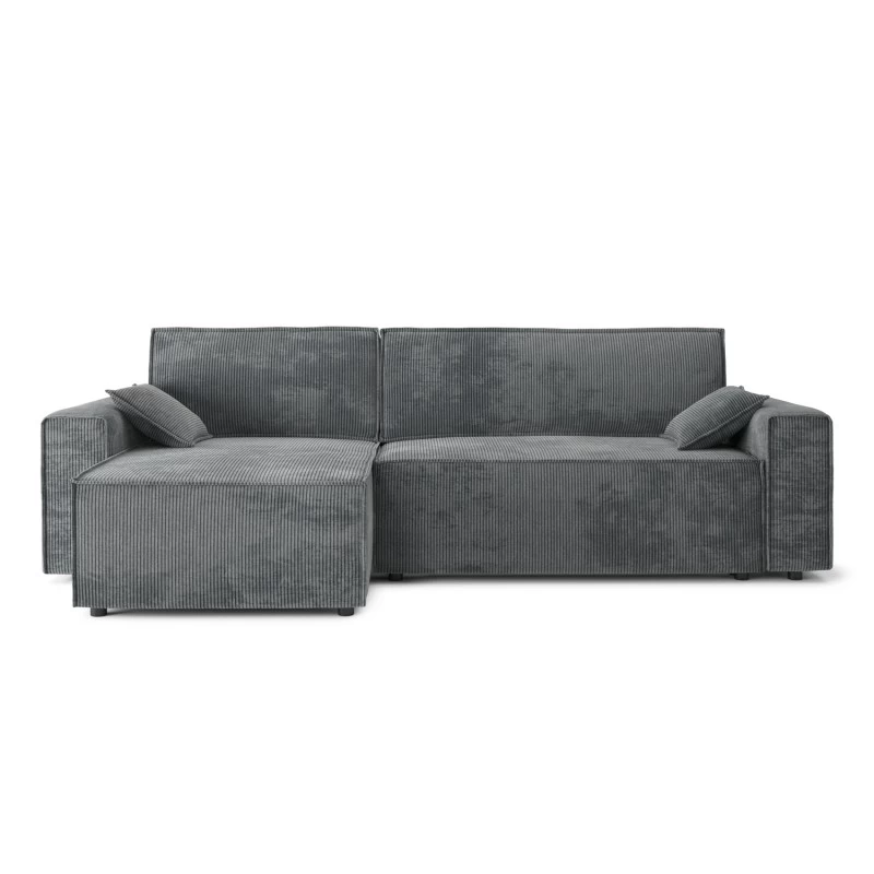 Canapé D'angle MARIUS Convertible Velours Côtelé Gris Souris 2 Canapé D'angle MARIUS Convertible Velours Côtelé Gris Souris – Image 2