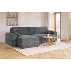 Canapé D'angle MARIUS Convertible Velours Côtelé Gris Souris 14 Canapé D'angle MARIUS Convertible Velours Côtelé Gris Souris -Meuble Déco Soldes canape d angle marius convertible velours cotele gris souris 6