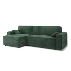Canapé D'angle MARIUS Convertible Velours Côtelé Vert -Meuble Déco Soldes canape d angle marius convertible velours cotele vert 4 places 2