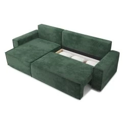 Canapé D'angle MARIUS Convertible Velours Côtelé Vert -Meuble Déco Soldes canape d angle marius convertible velours cotele vert 4 places 4