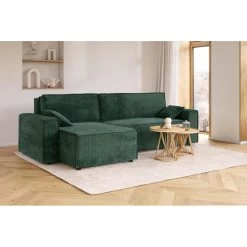 Canapé D'angle MARIUS Convertible Velours Côtelé Vert -Meuble Déco Soldes canape d angle marius convertible velours cotele vert 4 places 6