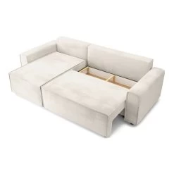 Canapé D'angle MIRA Convertible Et Réversible Velours Beige -Meuble Déco Soldes canape d angle mira convertible et reversible velours beige 4