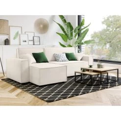 Canapé D'angle MIRA Convertible Et Réversible Velours Beige -Meuble Déco Soldes canape d angle mira convertible et reversible velours beige 6