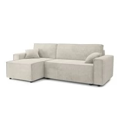 Canapé D'angle MIRA Convertible Et Réversible Velours Côtelé Beige 4 Places -Meuble Déco Soldes canape d angle mira convertible et reversible velours cotele beige 4 places 2