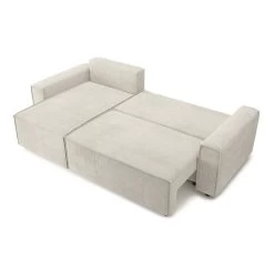 Canapé D'angle MIRA Convertible Et Réversible Velours Côtelé Beige 4 Places -Meuble Déco Soldes canape d angle mira convertible et reversible velours cotele beige 4 places 3