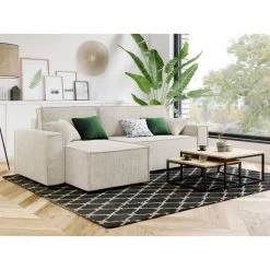 Canapé D'angle MIRA Convertible Et Réversible Velours Côtelé Beige 4 Places -Meuble Déco Soldes canape d angle mira convertible et reversible velours cotele beige 4 places 7