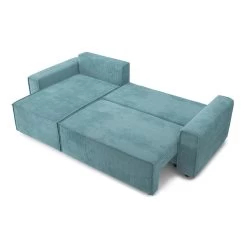 Canapé D'angle MIRA Convertible Et Réversible Velours Côtelé Bleu -Meuble Déco Soldes canape d angle mira convertible et reversible velours cotele bleu 4 places 3