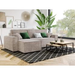 Canapé D'angle MIRA Convertible Et Réversible Velours Côtelé Grège -Meuble Déco Soldes canape d angle mira convertible et reversible velours cotele grege 6