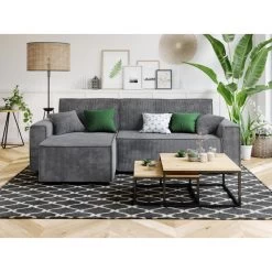 Canapé D'angle MIRA Convertible Et Réversible Velours Côtelé Gris Souris