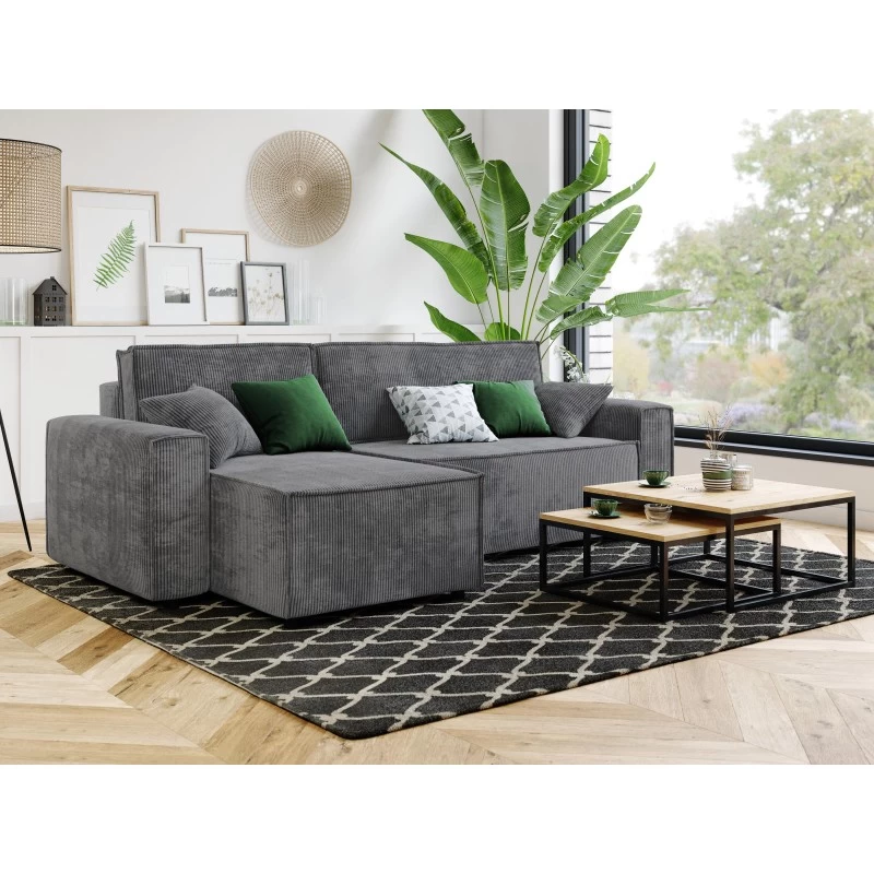 Canapé D'angle MIRA Convertible Et Réversible Velours Côtelé Gris Souris 7 Canapé D'angle MIRA Convertible Et Réversible Velours Côtelé Gris Souris – Image 7