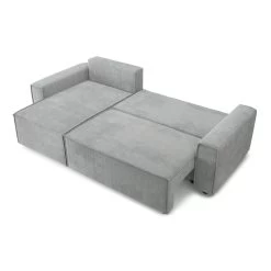Canapé D'angle MIRA Convertible Et Réversible Velours Côtelé Gris Clair -Meuble Déco Soldes canape d angle mira convertible et reversible velours cotele gris clair 3