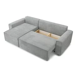 Canapé D'angle MIRA Convertible Et Réversible Velours Côtelé Gris Clair -Meuble Déco Soldes canape d angle mira convertible et reversible velours cotele gris clair 4