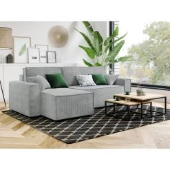 Canapé D'angle MIRA Convertible Et Réversible Velours Côtelé Gris Clair -Meuble Déco Soldes canape d angle mira convertible et reversible velours cotele gris clair 6