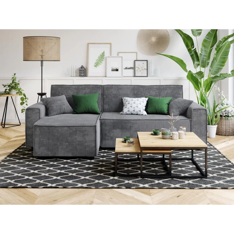 Canapé D'angle MIRA Convertible Et Réversible Velours Côtelé Gris Souris 1 Canapé D'angle MIRA Convertible Et Réversible Velours Côtelé Gris Souris