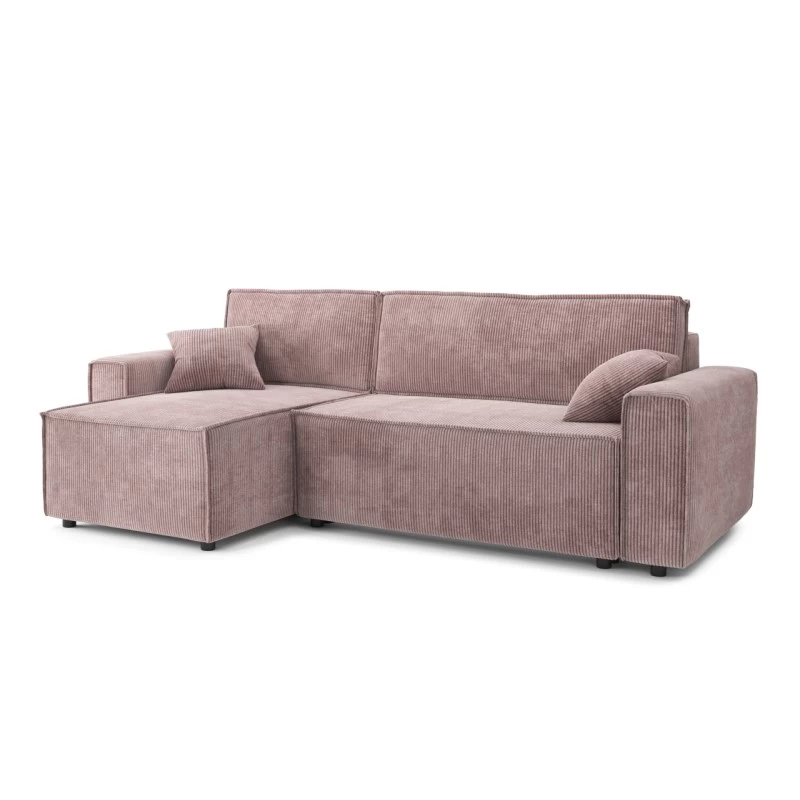 Canapé D'angle MIRA Convertible Et Réversible Velours Côtelé Mauve 3 Canapé D'angle MIRA Convertible Et Réversible Velours Côtelé Mauve – Image 3