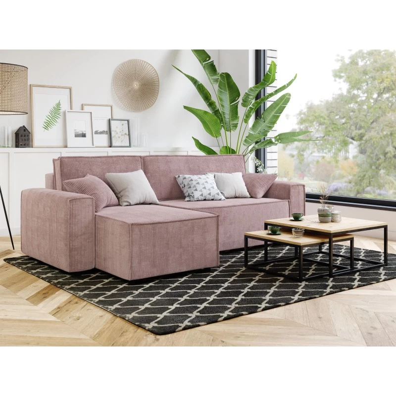 Canapé D'angle MIRA Convertible Et Réversible Velours Côtelé Mauve 7 Canapé D'angle MIRA Convertible Et Réversible Velours Côtelé Mauve – Image 7