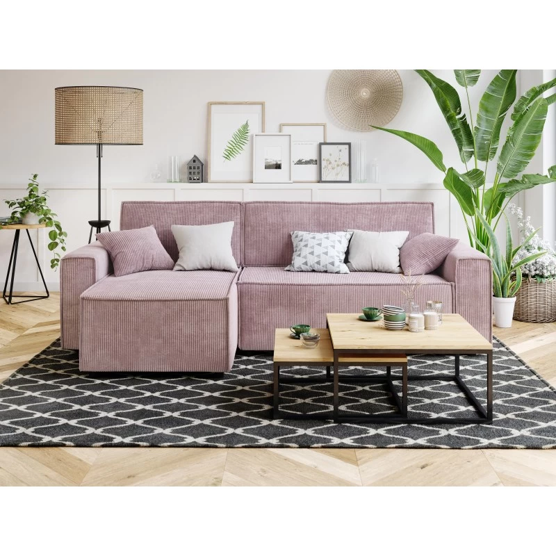 Canapé D'angle MIRA Convertible Et Réversible Velours Côtelé Mauve 1 Canapé D'angle MIRA Convertible Et Réversible Velours Côtelé Mauve