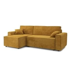 Canapé D'angle MIRA Convertible Et Réversible Velours Côtelé Moutarde -Meuble Déco Soldes canape d angle mira convertible et reversible velours cotele moutarde 2