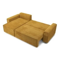 Canapé D'angle MIRA Convertible Et Réversible Velours Côtelé Moutarde -Meuble Déco Soldes canape d angle mira convertible et reversible velours cotele moutarde 3