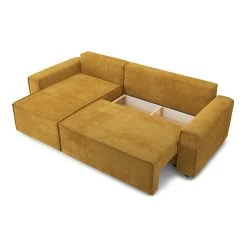 Canapé D'angle MIRA Convertible Et Réversible Velours Côtelé Moutarde -Meuble Déco Soldes canape d angle mira convertible et reversible velours cotele moutarde 4